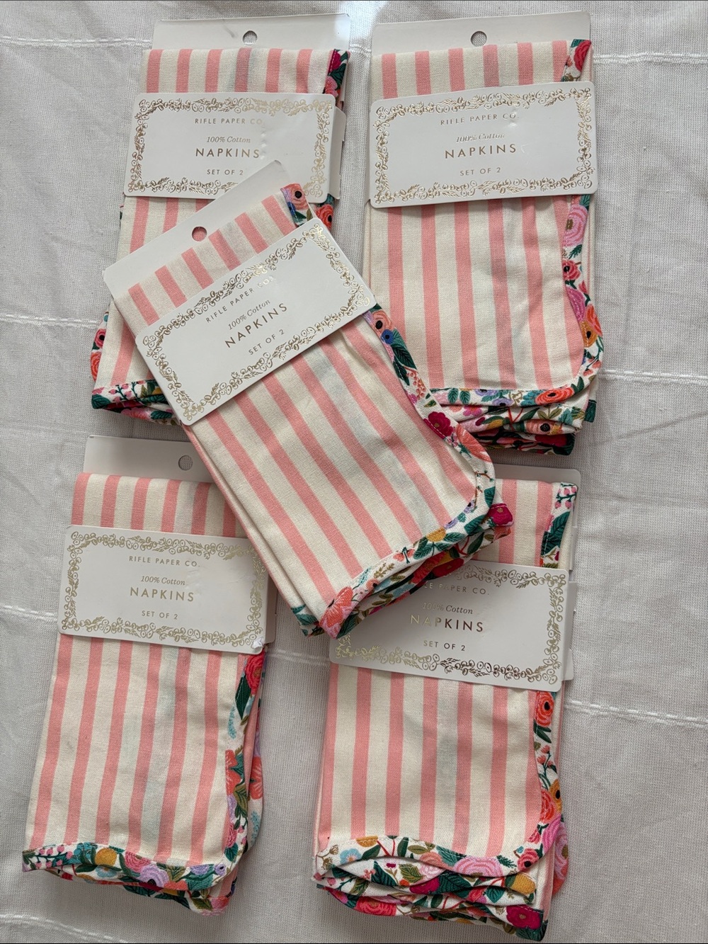 10 Rifle Paper Co. 100% Cotton Napkins Rose Stripe Pink New 19x19